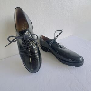Franco Sarto Corey Black Faux Patent Leather Oxford 7.5 Chunky Platform Loafer